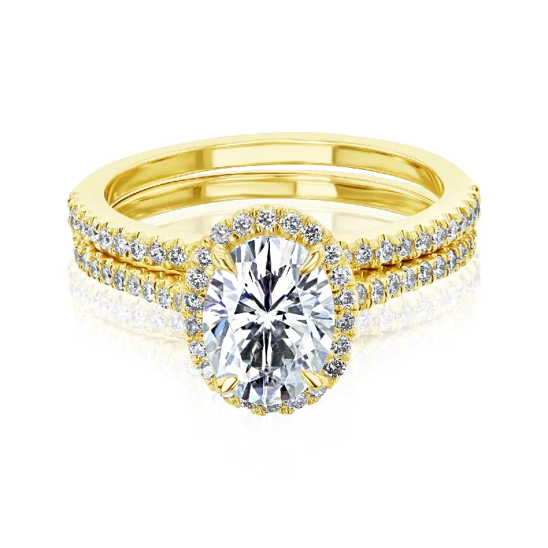 Adjustable Engagement Rings with a Flexible Band and a Princess - Cut Center DiamondAnnello by Kobelli 14k Gold Forever One Classic Oval Halo Bridal Set (DEF/VS, GH/I)
