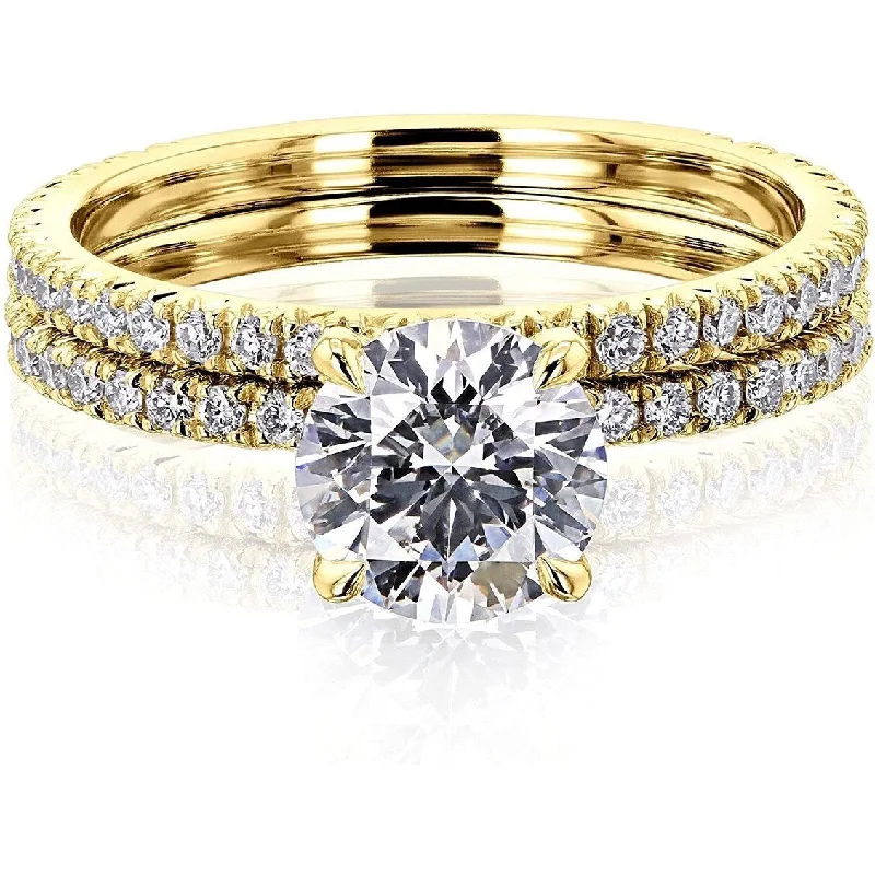 Engagement Rings with Amethyst and Diamond Accents in a Contemporary SettingAnnello by Kobelli 14k Gold Lab Grown Diamond Wrap Basket Bridal Set (GH/SI, DEF/VS)