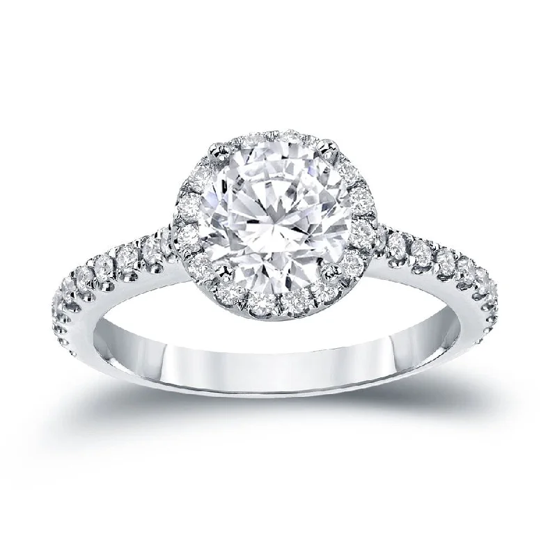 Classic Round Cut Engagement Rings with Platinum Prongs and Halo Setting for Timeless EleganceAuriya 1 1/3ctw Round Halo Diamond Engagement Ring 14k Gold Certified