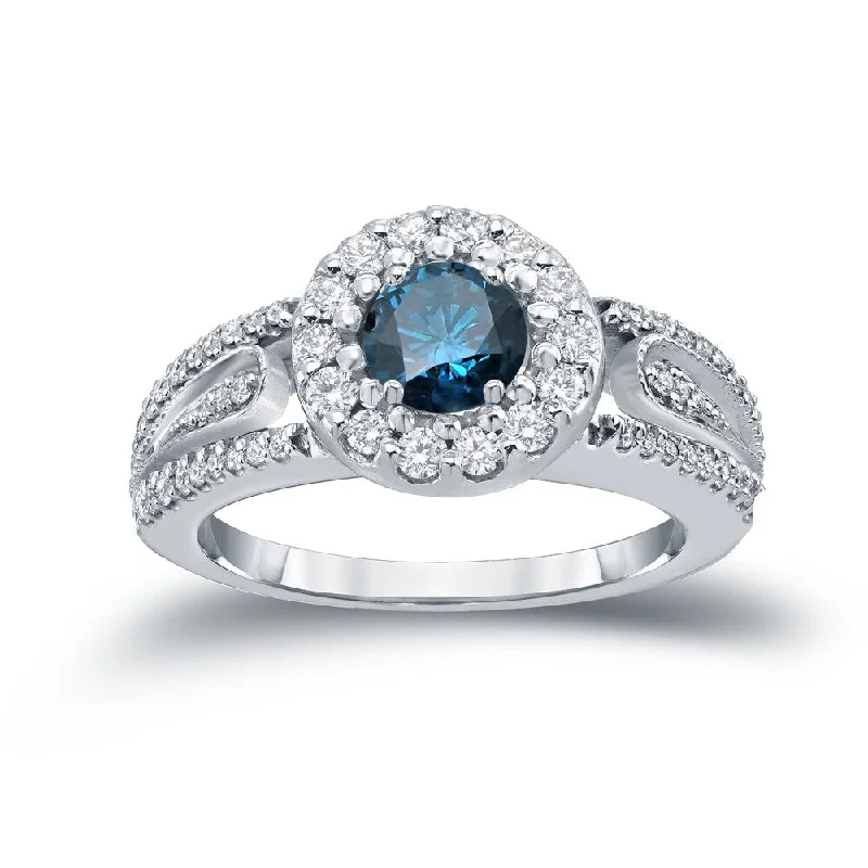 Art Deco Engagement Rings with Geometric Patterns and Baguette - Cut Diamond AccentsAuriya 1/2ctw Round Halo Blue Diamond Engagement Ring 14k Gold (H-I, I1-I2)