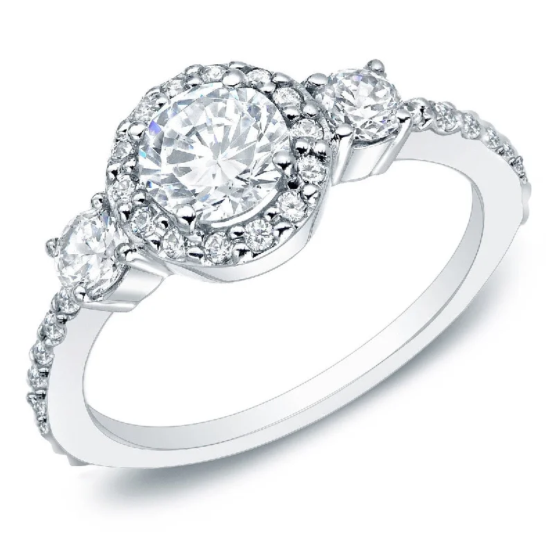 Art Deco Engagement Rings with Geometric Patterns and Baguette - Cut Diamond AccentsAuriya 14k Gold 1 1/4ctw 3-Stone Halo Diamond Engagement Ring (G-H, I1-I2)