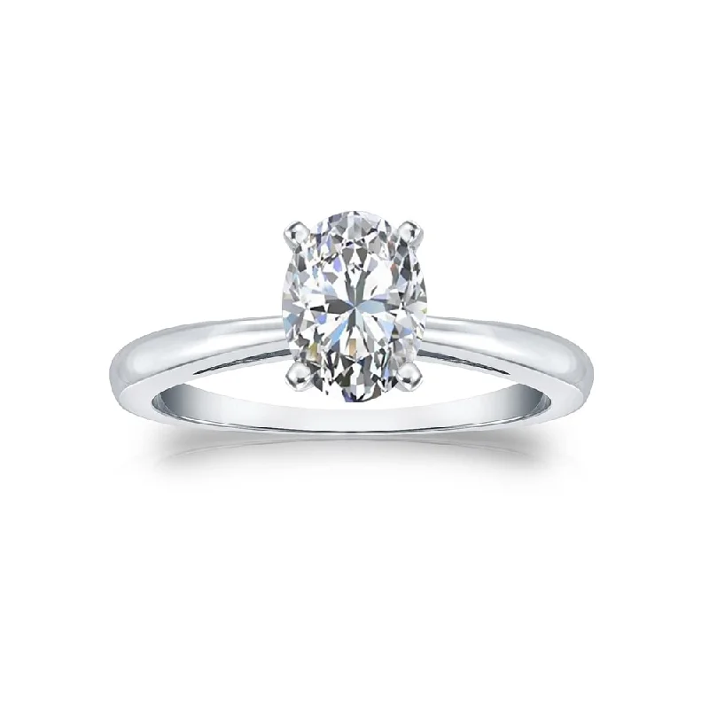 Cushion - Cut Halo Engagement Rings with a Platinum Band and Micro - Pave DetailsAuriya 14k Gold 1CTW Oval cut Solitaire Diamond Engagement Ring Certified (H-I, I1-I2)