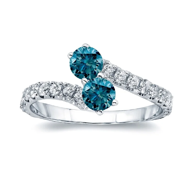 Emerald Cut Engagement Rings with Platinum Gallery and Split Shank DesignAuriya 14k Gold 1ctw Two-stone Blue Diamond Engagement Ring (H-I, I1-I2)