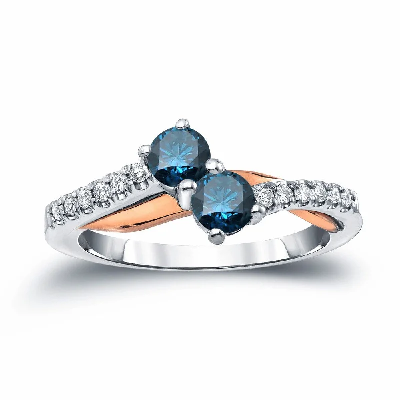 Engagement Rings with Sapphire and Diamond Combinations in a Vintage StyleAuriya 14k Two-Tone Gold 1/2ct TDW Round 2-Stone Blue Diamond Engagement Ring (H-I, SI2-SI3) Engagement Rings with Sapphire and Diamond Combinations in a Vintage StyleAuriya 14k Two-Tone Gold 1/2ct TDW Round 2-Stone Blue Diamond Engagement Ring (H-I, SI2-SI3)