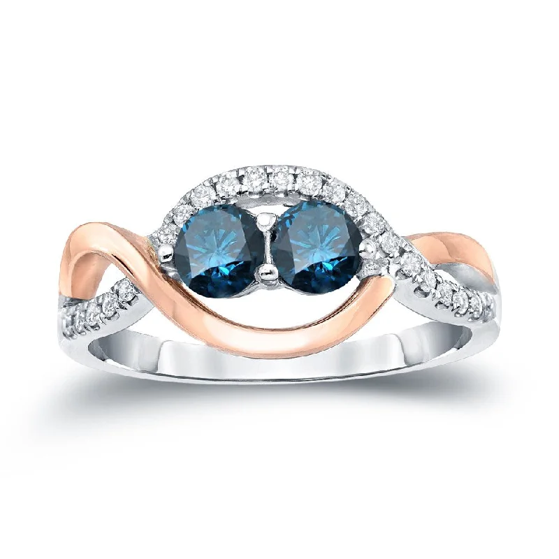 Cathedral - Style Engagement Rings with a Raised Center Stone and Intricate MetalworkAuriya 3/4ctw Round 2 Stone Blue Diamond Engagement Ring 14k Two-Tone Gold Cathedral - Style Engagement Rings with a Raised Center Stone and Intricate MetalworkAuriya 3/4ctw Round 2 Stone Blue Diamond Engagement Ring 14k Two-Tone Gold