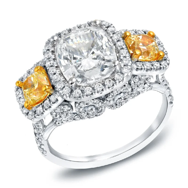 Engagement Rings with Sapphire and Diamond Combinations in a Vintage StyleAuriya 5 Carat TW Fancy Cushion Cut Yellow Diamond Engagement Ring 18K Gold Certified