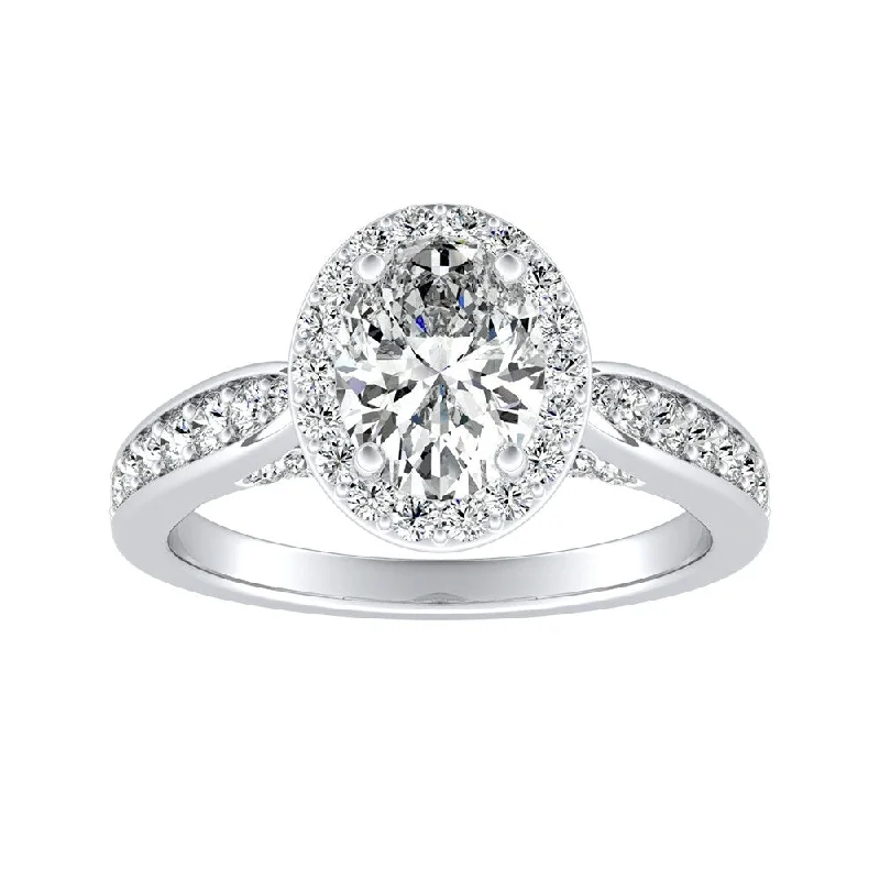 Classic Round Cut Engagement Rings with Platinum Prongs and Halo Setting for Timeless EleganceAuriya Platinum 1ctw Oval-cut Halo Diamond Engagement Ring (H-I, SI1-SI2)