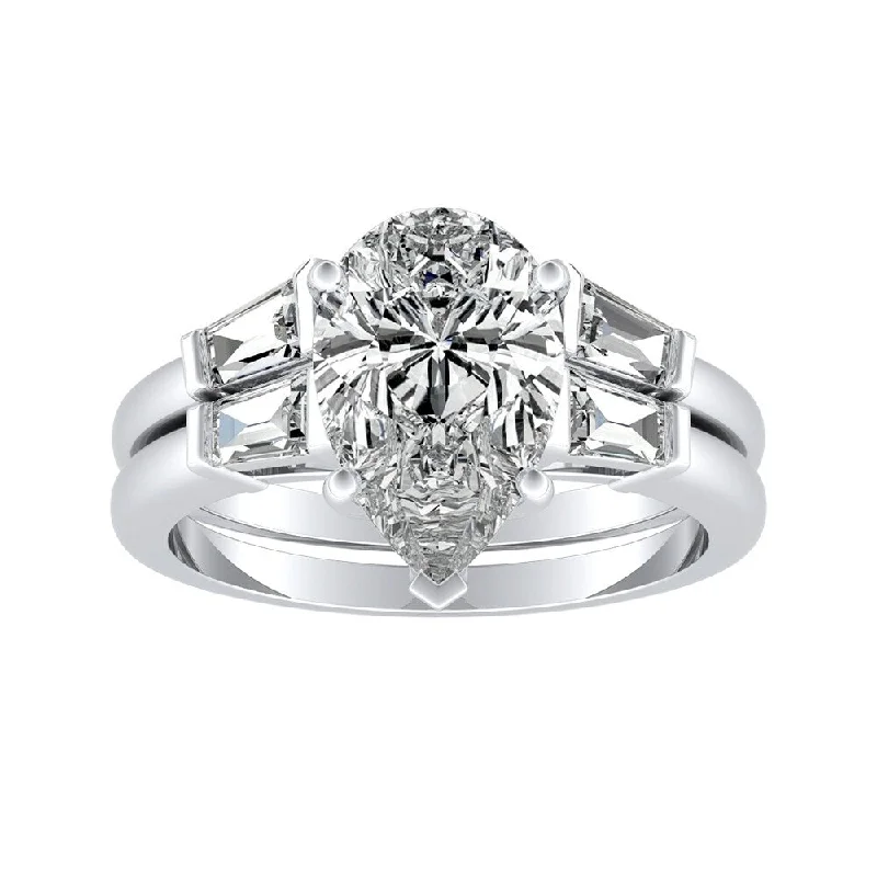 Adjustable Engagement Rings with a Flexible Band and a Princess - Cut Center DiamondAuriya Platinum 2 1/2ct TDW Certified Pear Diamond Wedding Set - White Adjustable Engagement Rings with a Flexible Band and a Princess - Cut Center DiamondAuriya Platinum 2 1/2ct TDW Certified Pear Diamond Wedding Set - White
