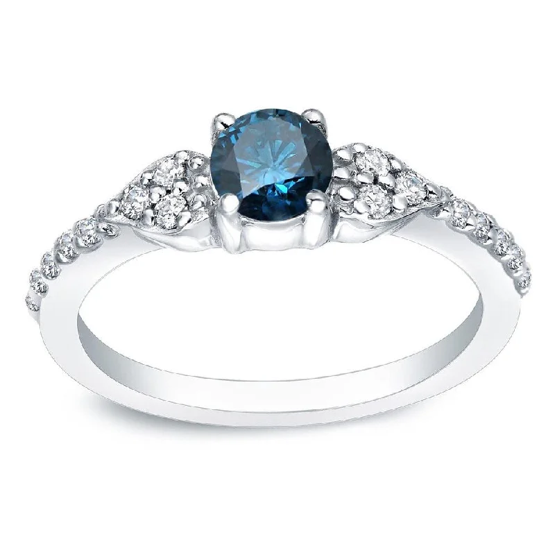 Princess Cut Engagement Rings in 18K White Gold with Micro - Pave Side StonesAuriya Platinum 2/3 carat TW Blue Diamond Engagement Ring (H-I, SI2-SI3)