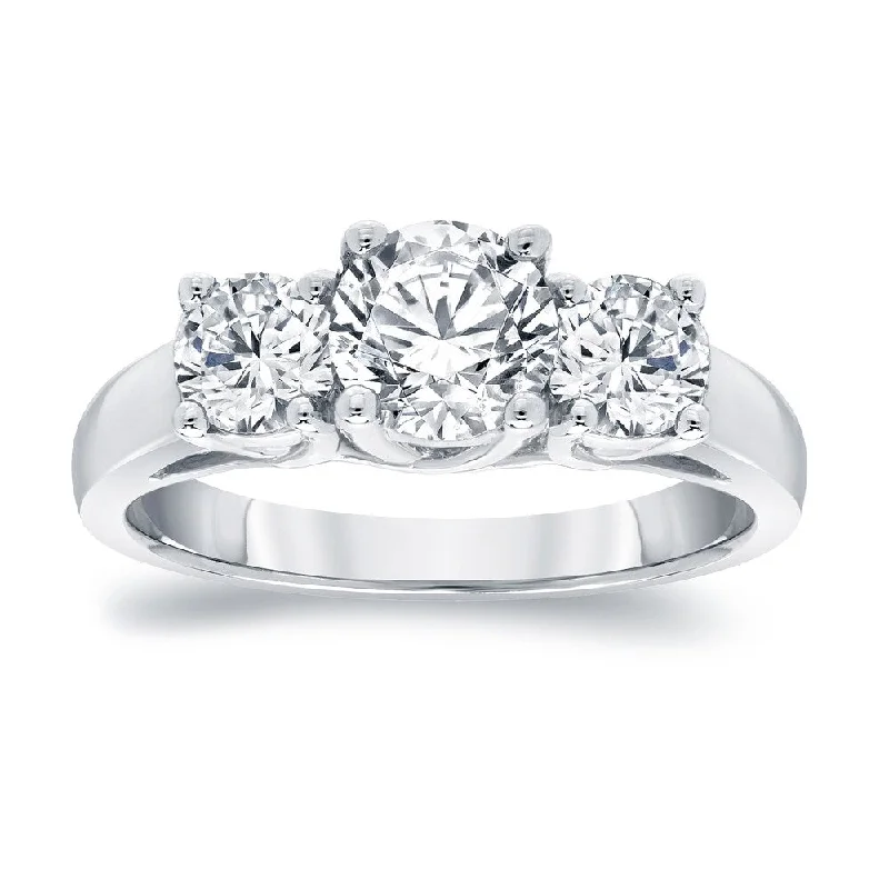 Classic Round Cut Engagement Rings with Platinum Prongs and Halo Setting for Timeless EleganceAuriya Platinum 2ctw Classic 3-Stone Diamond Engagement Ring (I-J, I1-I2)