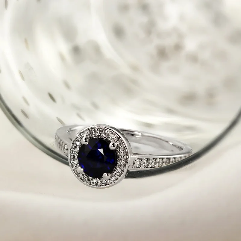 Classic Round Cut Engagement Rings with Platinum Prongs and Halo Setting for Timeless EleganceAuriya Platinum 3/4ct Blue Sapphire Halo Diamond Engagement Ring 1/3cttw Classic Round Cut Engagement Rings with Platinum Prongs and Halo Setting for Timeless EleganceAuriya Platinum 3/4ct Blue Sapphire Halo Diamond Engagement Ring 1/3cttw
