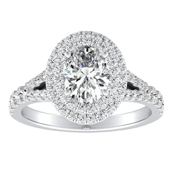 Emerald Cut Engagement Rings with Platinum Gallery and Split Shank DesignAuriya Platinum Oval Shape Halo Diamond Engagement Ring 1ctw (H-I, SI1-SI2) - White H-I