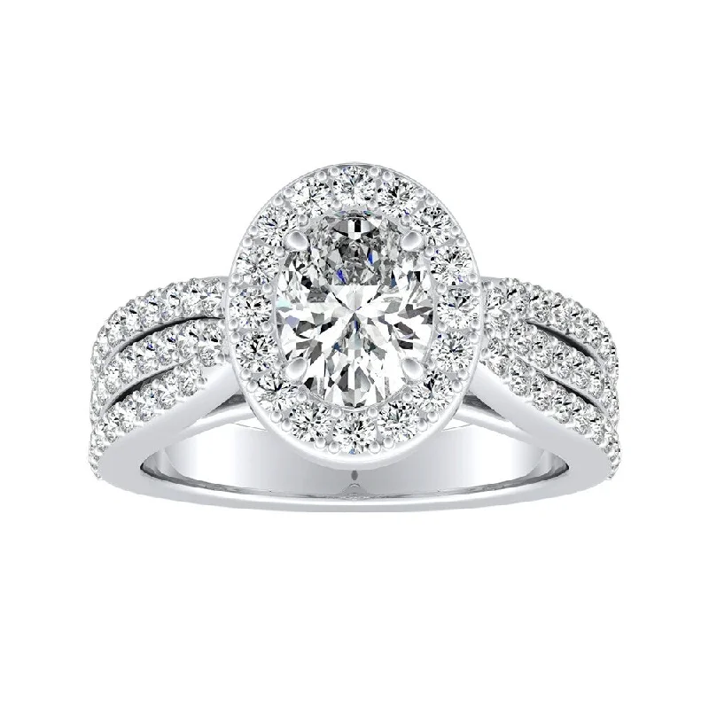 Adjustable Engagement Rings with a Flexible Band and a Princess - Cut Center DiamondAuriya Platinum Triple Band Oval-cut Halo Diamond Engagement Ring 1 carat TW (I-J, I1-I2)