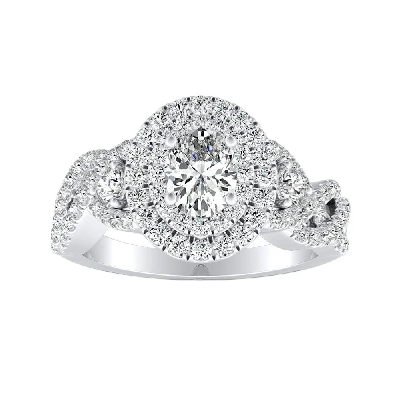 Adjustable Engagement Rings with a Flexible Band and a Princess - Cut Center DiamondBraided Oval-cut 1 3/8ctw Double Halo Diamond Engagement Ring Platinum by Auriya