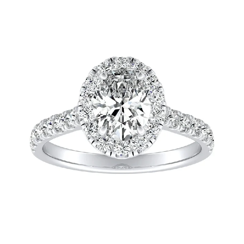 Cushion - Cut Halo Engagement Rings with a Platinum Band and Micro - Pave DetailsClassic Oval-cut 1 5/8cttw Halo Diamond Engagement Ring 18k Gold by Auriya (I-J, I1-I2)