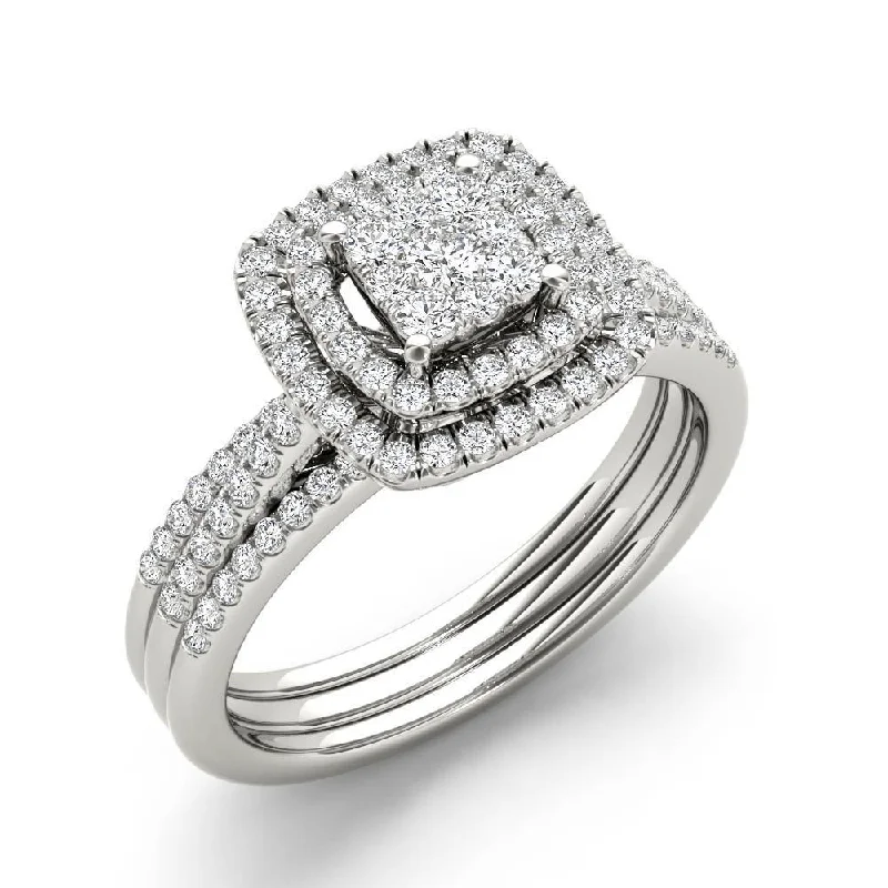 Solitaire Engagement Rings with a High - Clarity Round Diamond and Tapered BandDe Couer 1 1/2ct TDW Cluster Halo Bridal Set