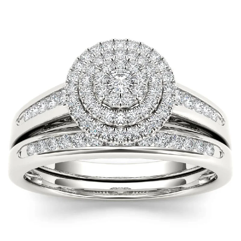 Art Deco Engagement Rings with Geometric Patterns and Baguette - Cut Diamond AccentsDe Couer 1/3ct TDW Diamond Cluster Halo Bridal Set Art Deco Engagement Rings with Geometric Patterns and Baguette - Cut Diamond AccentsDe Couer 1/3ct TDW Diamond Cluster Halo Bridal Set