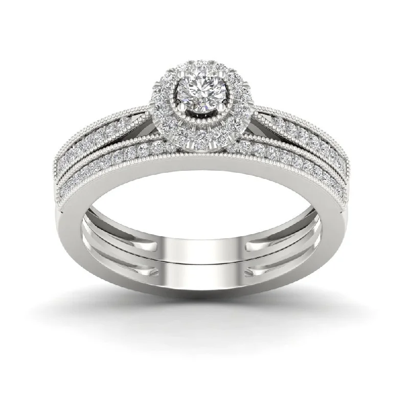 Engagement Rings with Sapphire and Diamond Combinations in a Vintage StyleDe Couer 1/3ct TDW Diamond Halo Bridal Set - White Engagement Rings with Sapphire and Diamond Combinations in a Vintage StyleDe Couer 1/3ct TDW Diamond Halo Bridal Set - White