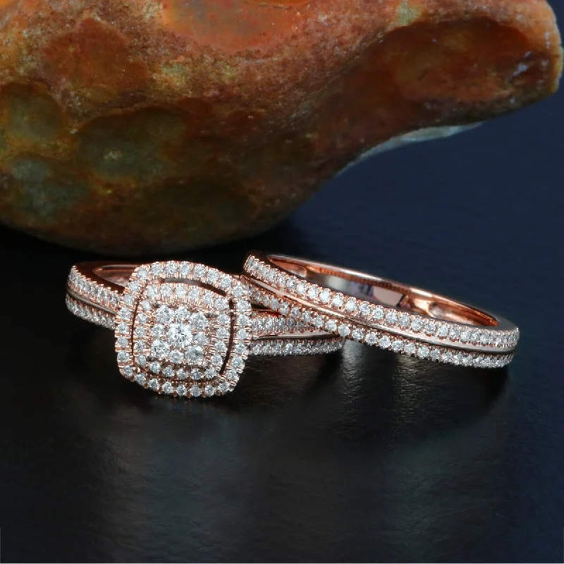 Marquise Cut Engagement Rings with a Channel - Set Diamond BandDe Couer 14k Gold 1/2ct TDW Diamond Cluster Halo Bridal Set Marquise Cut Engagement Rings with a Channel - Set Diamond BandDe Couer 14k Gold 1/2ct TDW Diamond Cluster Halo Bridal Set