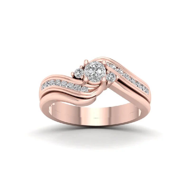 Emerald Cut Engagement Rings with Platinum Gallery and Split Shank DesignDe Couer 14k Rose Gold 1/2ct TDW Diamond Three Stone Swirl Bridal Set - Pink