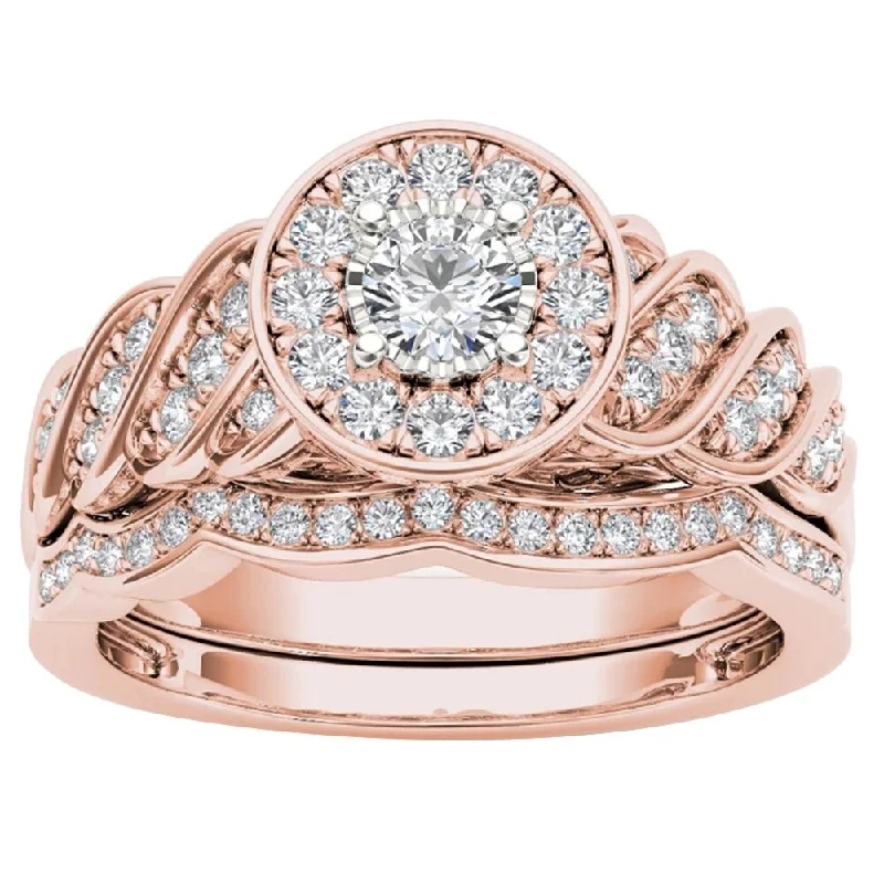 Solitaire Engagement Rings with a High - Clarity Round Diamond and Tapered BandDe Couer 14k Rose Gold 1/2ct TDW Halo Bridal Set Solitaire Engagement Rings with a High - Clarity Round Diamond and Tapered BandDe Couer 14k Rose Gold 1/2ct TDW Halo Bridal Set