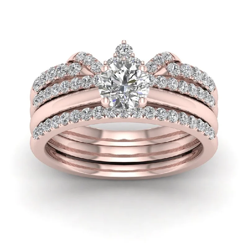 Three - Stone Engagement Rings Symbolizing Love's Past, Present, and Future with Asscher - Cut DiamondsDe Couer 14k Rose Gold 1ct TDW Diamond Crowned Bridal Set Three - Stone Engagement Rings Symbolizing Love's Past, Present, and Future with Asscher - Cut DiamondsDe Couer 14k Rose Gold 1ct TDW Diamond Crowned Bridal Set