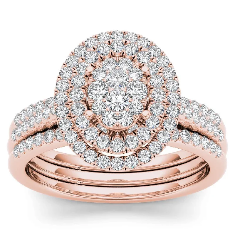 Engagement Rings with Amethyst and Diamond Accents in a Contemporary SettingDe Couer 14k Rose Gold 5/8ct TDW Diamond Cluster Frame Bridal Set - Pink Engagement Rings with Amethyst and Diamond Accents in a Contemporary SettingDe Couer 14k Rose Gold 5/8ct TDW Diamond Cluster Frame Bridal Set - Pink
