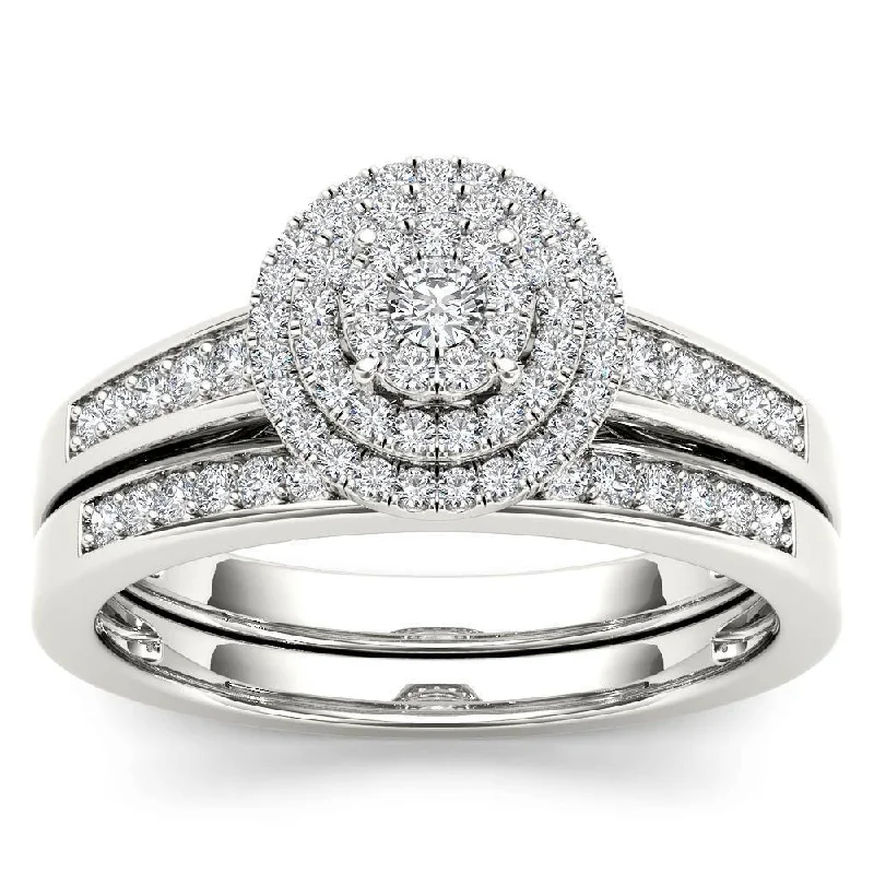 Signature - Design Engagement Rings with a Brand - Exclusive Pattern and Premium DiamondsDe Couer 14k White Gold 1/3ct TDW Diamond Cluster Halo Bridal Set Signature - Design Engagement Rings with a Brand - Exclusive Pattern and Premium DiamondsDe Couer 14k White Gold 1/3ct TDW Diamond Cluster Halo Bridal Set