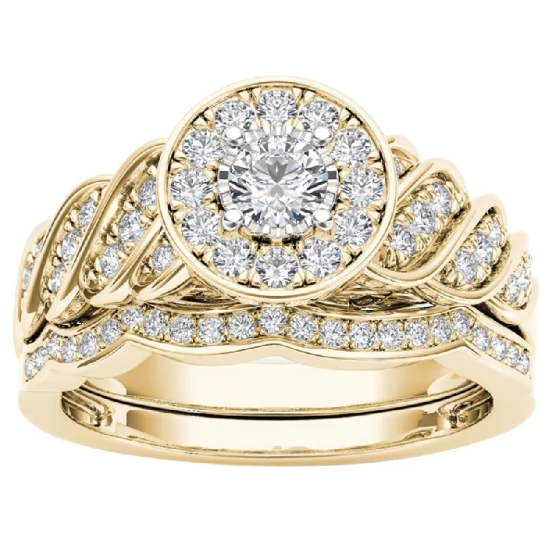 Engagement Rings with Amethyst and Diamond Accents in a Contemporary SettingDe Couer 14k Yellow Gold 1/2ct TDW Halo Bridal Set Engagement Rings with Amethyst and Diamond Accents in a Contemporary SettingDe Couer 14k Yellow Gold 1/2ct TDW Halo Bridal Set