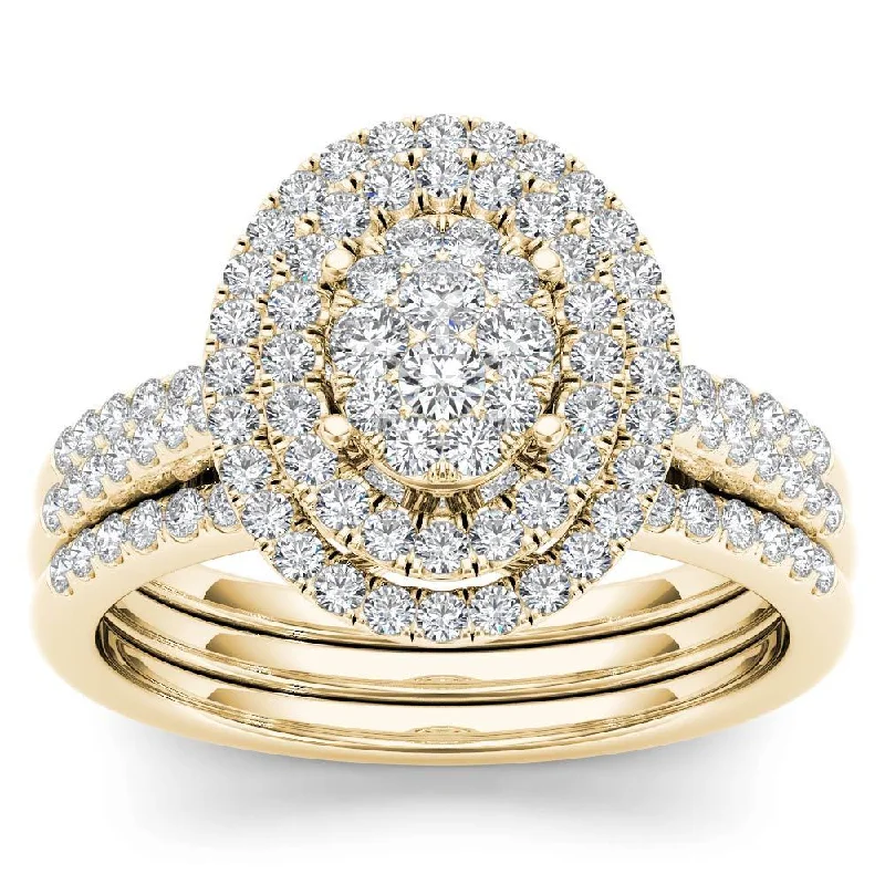 Classic Round Cut Engagement Rings with Platinum Prongs and Halo Setting for Timeless EleganceDe Couer 14k Yellow Gold 5/8ct TDW Diamond Cluster Frame Bridal Set Classic Round Cut Engagement Rings with Platinum Prongs and Halo Setting for Timeless EleganceDe Couer 14k Yellow Gold 5/8ct TDW Diamond Cluster Frame Bridal Set