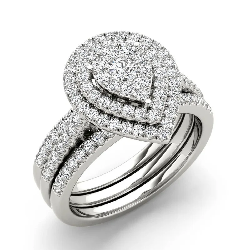 Cathedral - Style Engagement Rings with a Raised Center Stone and Intricate MetalworkDe Couer 5/8ct TDW Pear Shaped Cluster Halo Bridal Set Cathedral - Style Engagement Rings with a Raised Center Stone and Intricate MetalworkDe Couer 5/8ct TDW Pear Shaped Cluster Halo Bridal Set