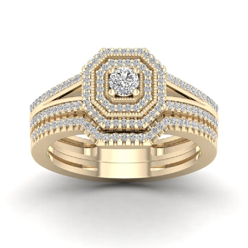 Oval Cut Engagement Rings in Palladium with a Hidden Halo for a Surprise SparkleDe Couer IGI Certified 1/2ct TDW Diamond Double Halo Bridal Set - Yellow