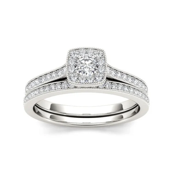 Adjustable Engagement Rings with a Flexible Band and a Princess - Cut Center DiamondDe Couer IGI Certified 10k Gold 1/2ct TDW Diamond Solitaire Bridal Set Adjustable Engagement Rings with a Flexible Band and a Princess - Cut Center DiamondDe Couer IGI Certified 10k Gold 1/2ct TDW Diamond Solitaire Bridal Set