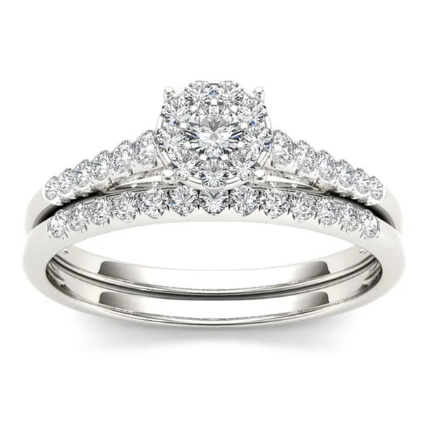 Vintage Cluster Engagement Rings with Antique - Cut Diamonds and Silver FiligreeDe Couer IGI Certified 10k Gold 1/2ct TDW Diamond Wedding Bridal Set Vintage Cluster Engagement Rings with Antique - Cut Diamonds and Silver FiligreeDe Couer IGI Certified 10k Gold 1/2ct TDW Diamond Wedding Bridal Set