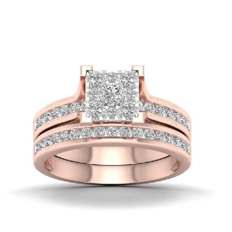 Vintage - Inspired Engagement Rings with Filigree Work and Emerald - Cut Center StoneDe Couer IGI Certified 10k Rose Gold 1ct TDW Diamond Cluster Bridal Set Vintage - Inspired Engagement Rings with Filigree Work and Emerald - Cut Center StoneDe Couer IGI Certified 10k Rose Gold 1ct TDW Diamond Cluster Bridal Set