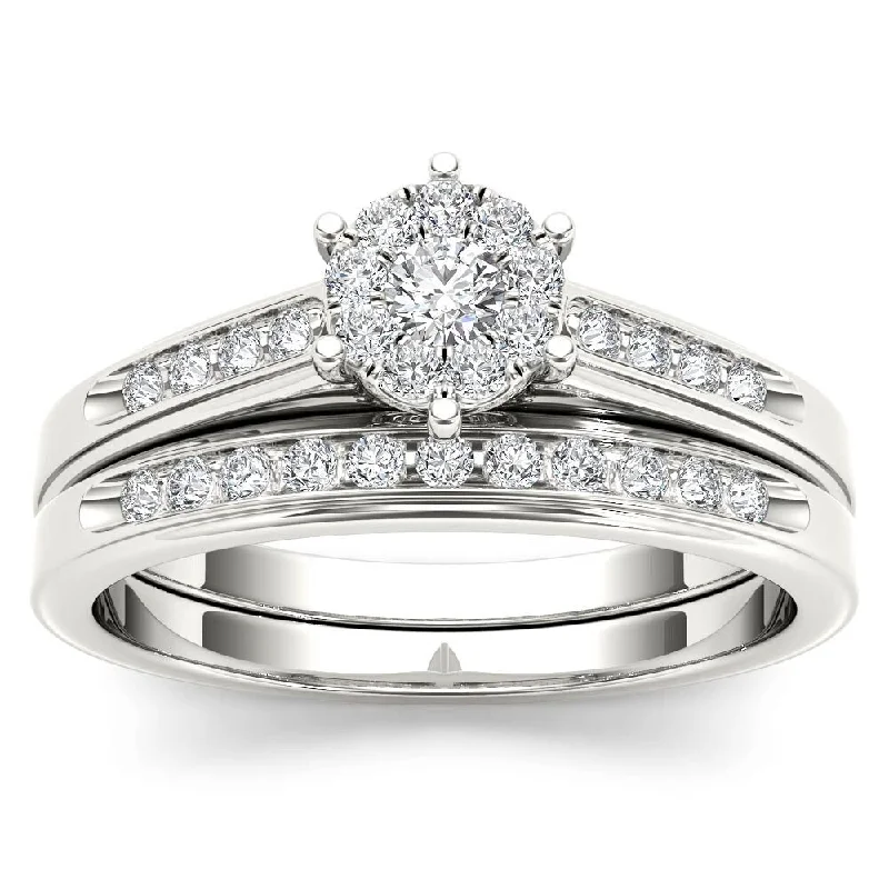Oval Cut Engagement Rings in Palladium with a Hidden Halo for a Surprise SparkleDe Couer IGI Certified 10k White Gold 1/2ct TDW Diamond Cluster Bridal Sets Oval Cut Engagement Rings in Palladium with a Hidden Halo for a Surprise SparkleDe Couer IGI Certified 10k White Gold 1/2ct TDW Diamond Cluster Bridal Sets