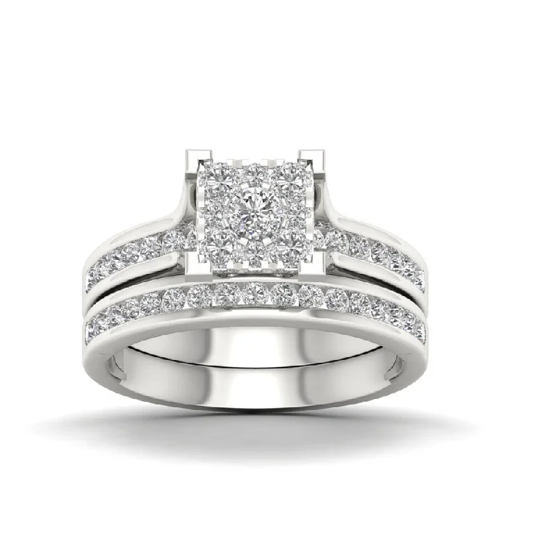 Adjustable Engagement Rings with a Flexible Band and a Princess - Cut Center DiamondDe Couer IGI Certified 10k White Gold 1ct TDW Diamond Cluster Bridal Set Adjustable Engagement Rings with a Flexible Band and a Princess - Cut Center DiamondDe Couer IGI Certified 10k White Gold 1ct TDW Diamond Cluster Bridal Set
