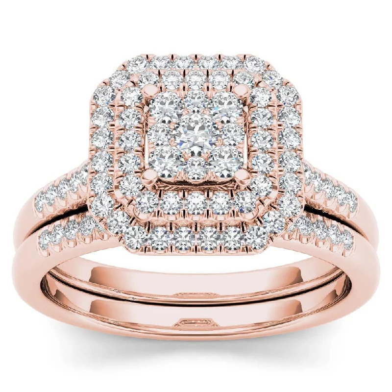 Solitaire Engagement Rings with a High - Clarity Round Diamond and Tapered BandDe Couer IGI Certified 14k Rose Gold 1/2ct TDW Diamond Cluster Halo Bridal Set - Pink Solitaire Engagement Rings with a High - Clarity Round Diamond and Tapered BandDe Couer IGI Certified 14k Rose Gold 1/2ct TDW Diamond Cluster Halo Bridal Set - Pink