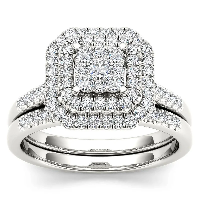 Engagement Rings with Sapphire and Diamond Combinations in a Vintage StyleDe Couer IGI Certified 14k White Gold 1/2ct TDW Diamond Cluster Halo Bridal Set - White H-I