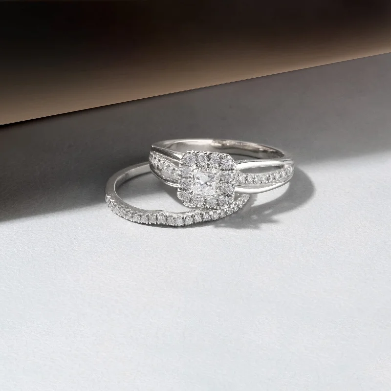 Cathedral - Style Engagement Rings with a Raised Center Stone and Intricate MetalworkDe Couer IGI Certified 14k White Gold 5/8ct TDW Princess-Cut Diamond Frame Bridal Set Cathedral - Style Engagement Rings with a Raised Center Stone and Intricate MetalworkDe Couer IGI Certified 14k White Gold 5/8ct TDW Princess-Cut Diamond Frame Bridal Set