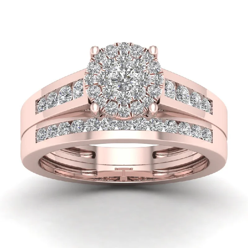Pear - Shaped Engagement Rings in Yellow Gold with a Diamond - Encrusted BandDe Couer IGI Certified 3/4ct TDW Diamond Cluster Bridal Sets - Pink
