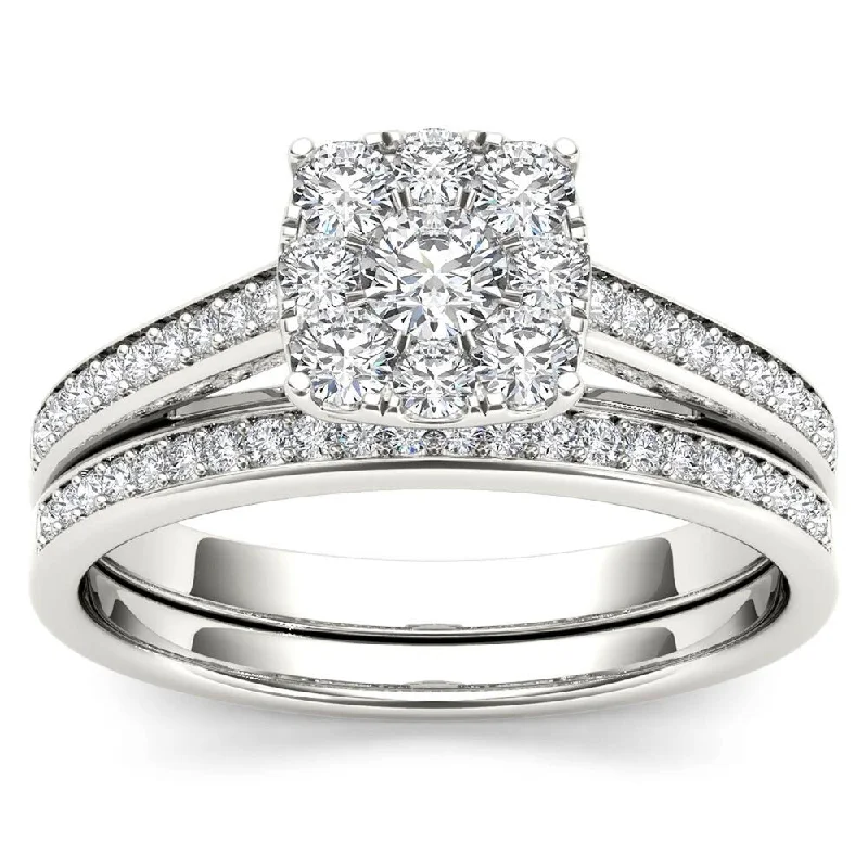Art Deco Engagement Rings with Geometric Patterns and Baguette - Cut Diamond AccentsDe Couer IGI Certified S925 Steling Silver 5/8 ct TDW Dimaond Cluster Bridal Set