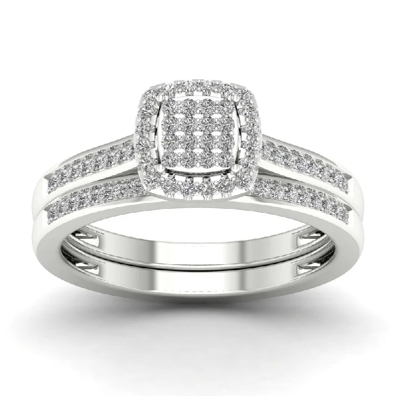 Cluster Engagement Rings with Multiple Small Diamonds Arranged in a Stunning DesignDe Couer IGI Certified S925 Sterling Silver 1/4 ct TDW Diamond Halo Birdal Ring