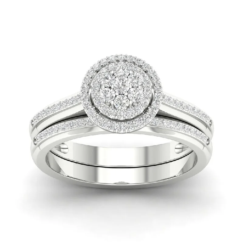 Classic Round Cut Engagement Rings with Platinum Prongs and Halo Setting for Timeless EleganceDe Couer S925 Sterling Silver 1/3ct TDW Diamond Cluster Bridal Ring Classic Round Cut Engagement Rings with Platinum Prongs and Halo Setting for Timeless EleganceDe Couer S925 Sterling Silver 1/3ct TDW Diamond Cluster Bridal Ring