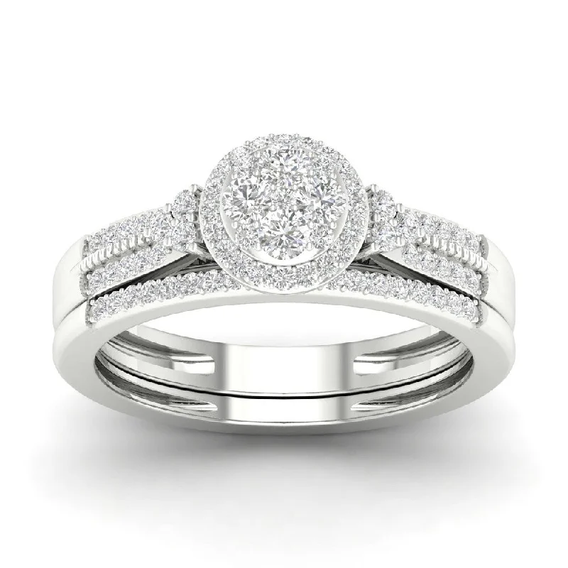 Vintage - Inspired Engagement Rings with Filigree Work and Emerald - Cut Center StoneDe Couer S925 Sterling Silver 1/3ct TDW Diamond Cluster Bridal Ring Vintage - Inspired Engagement Rings with Filigree Work and Emerald - Cut Center StoneDe Couer S925 Sterling Silver 1/3ct TDW Diamond Cluster Bridal Ring