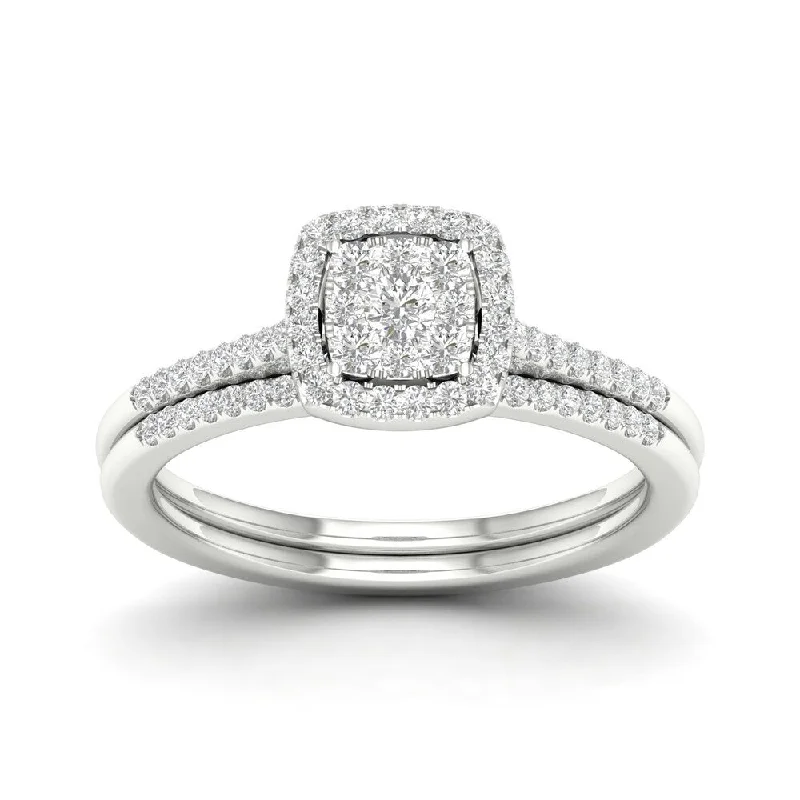 Halo Engagement Rings with a Cushion - Cut Center Diamond and Rose Gold BandDe Couer S925 Sterling Silver 1/4ct TDW Diamond Cluster Bridal Ring Halo Engagement Rings with a Cushion - Cut Center Diamond and Rose Gold BandDe Couer S925 Sterling Silver 1/4ct TDW Diamond Cluster Bridal Ring