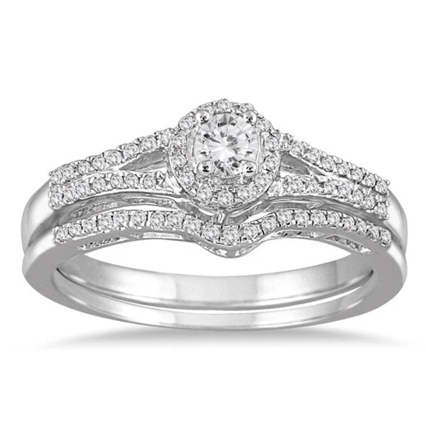 Pear - Shaped Engagement Rings in Yellow Gold with a Diamond - Encrusted BandMarquee Jewels 10k White Gold 1/3ct TDW Split Shank Diamond Bridal Set