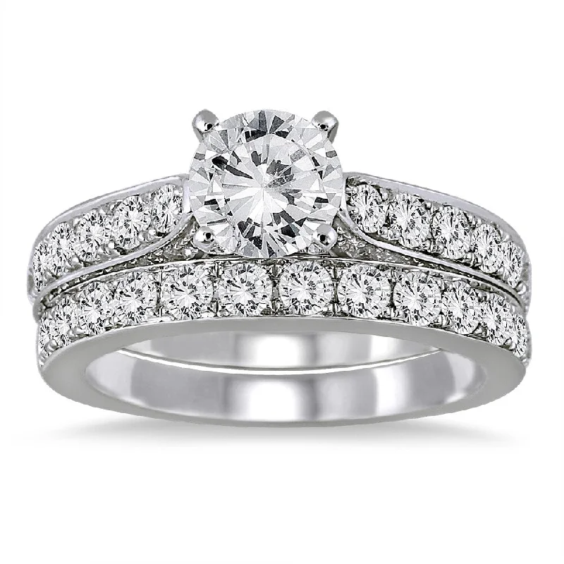 Signature - Design Engagement Rings with a Brand - Exclusive Pattern and Premium DiamondsMarquee Jewels 14K White Gold 2 1/ 2ct TDW Round Diamond Bridal Set
