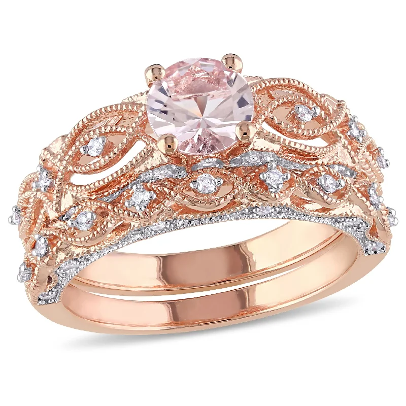 Cathedral - Style Engagement Rings with a Raised Center Stone and Intricate MetalworkMiadora 10k Rose Gold Morganite 1/4ct TDW Diamond Infinity Bridal Set