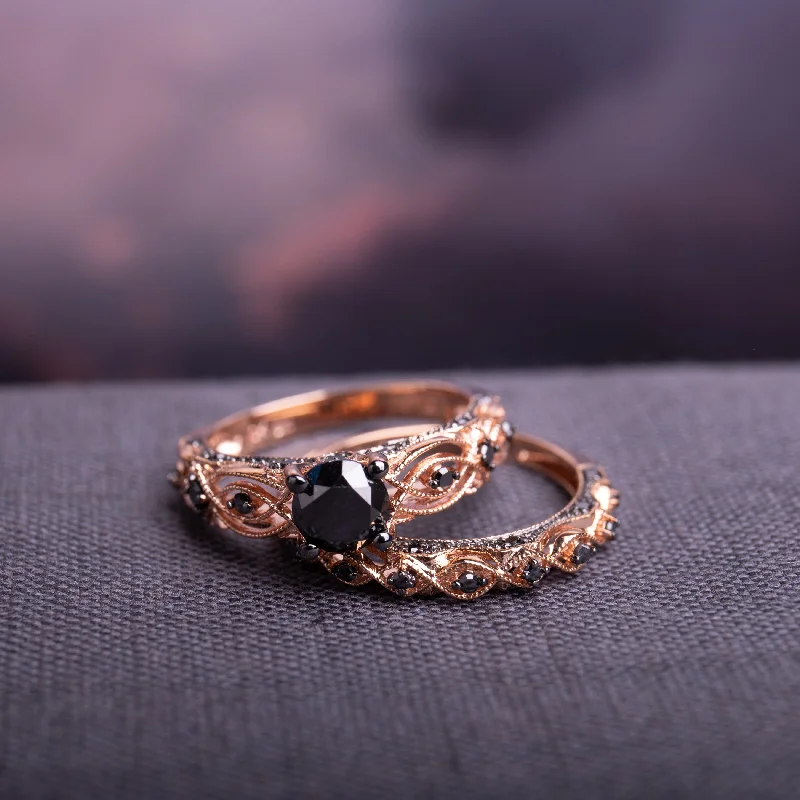 Engagement Rings with Amethyst and Diamond Accents in a Contemporary SettingMiadora 10k Rose Gold with Black Rhodium 1 3/8ct TDW Black Diamond Infinity Bridal Set